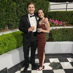 Maroon and gold dress